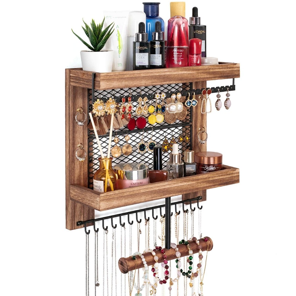 Pinzoveco Hanging Wall Mounted Jewelry Organizer with Storage