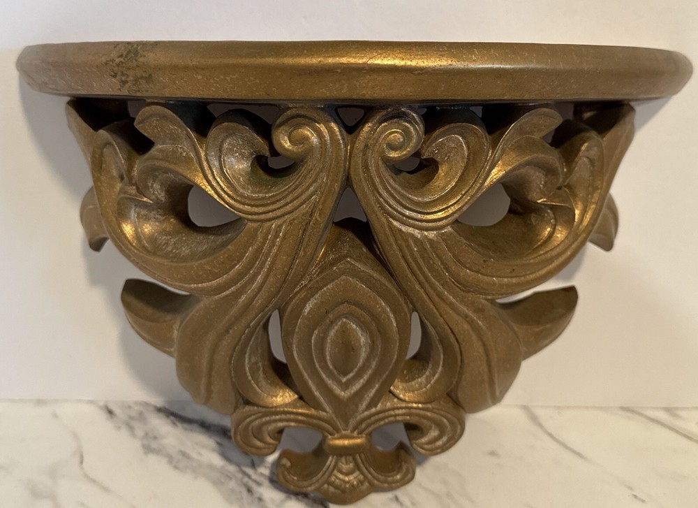 VTG Wall Shelf Gold Color Painted 12” Old World Victorian Plastic Home Interior