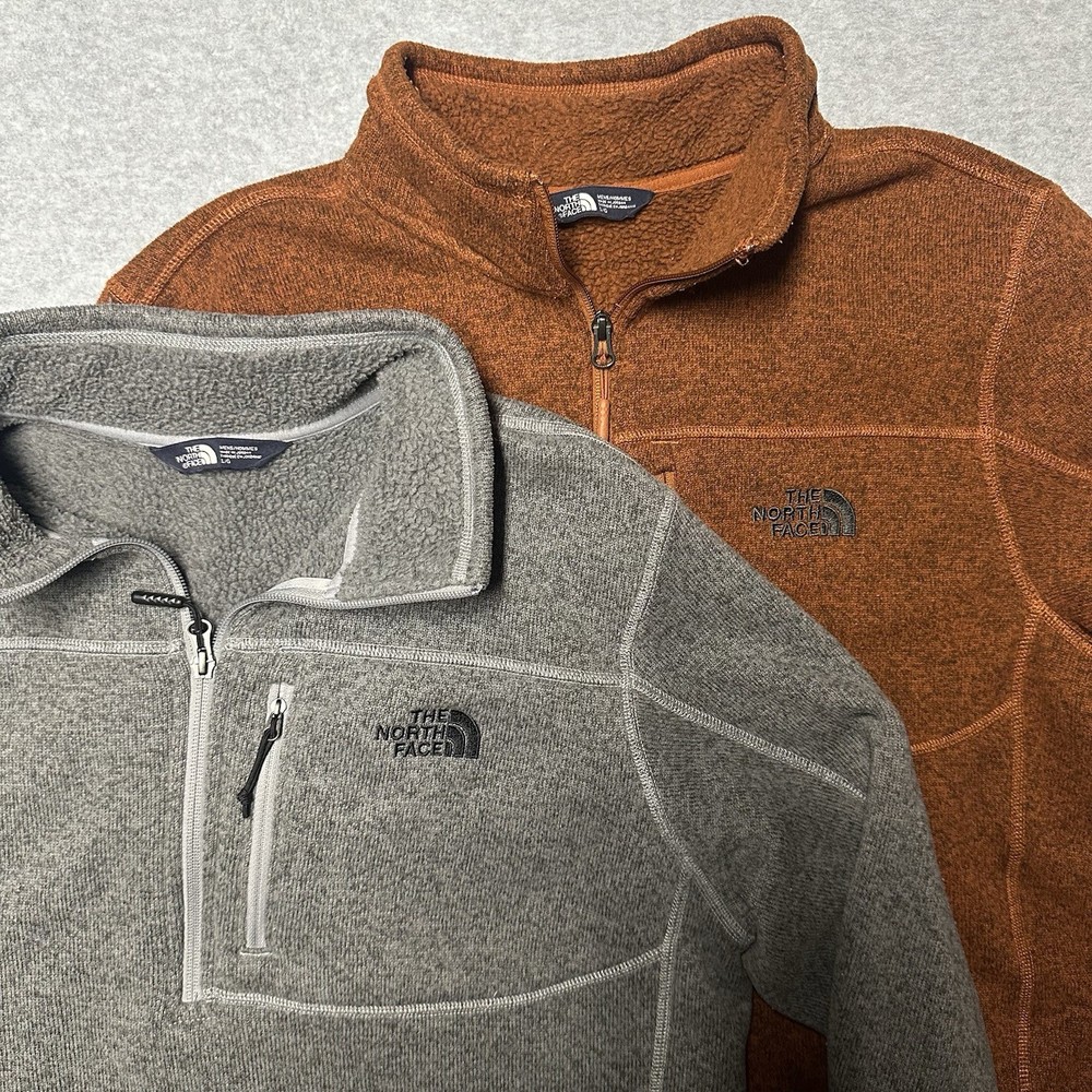 North Face Better Sweater Mens Large Orange Gray Heather 1/4 Zip 2-Pack