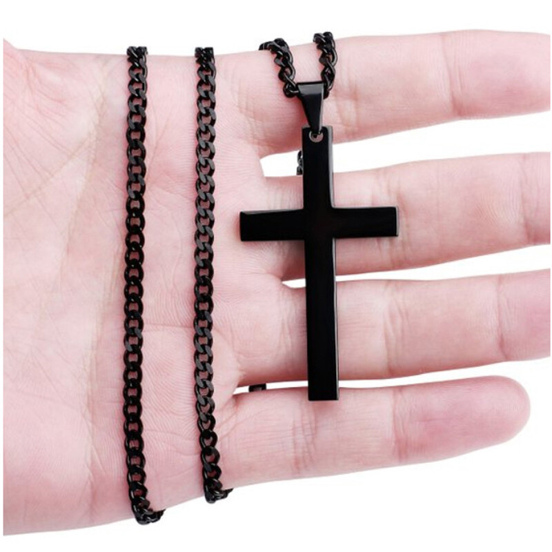 #Christian Jesus Single Titanium Cross Necklaces Pendants Stainless Steel Chok