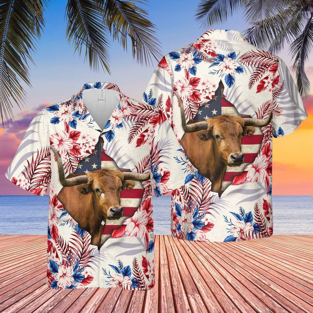 Tx Longhorn Face Hibiscus Flower 3D Hawaiian Shirt HO5403