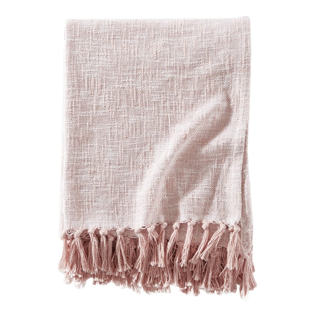 Pompana Modern Boho Chic Warm & Soft Cotton Throw Blanket, 50x60, Blush