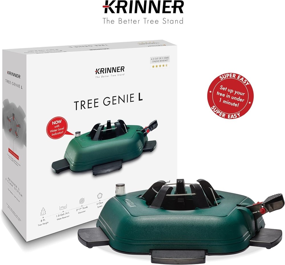 Krinner 94735 Tree Genie Deluxe Christmas Tree Stand w/Water Level Indicator, L