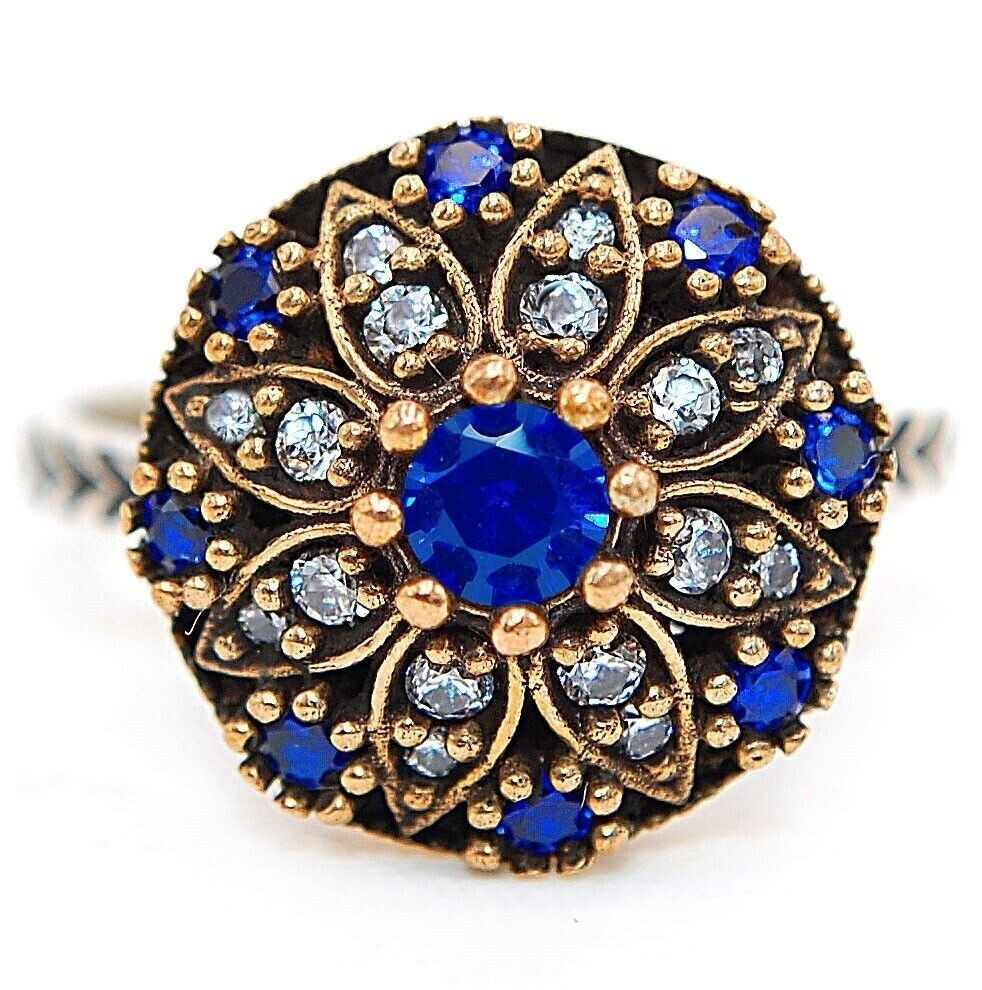 Ottoman Empire Inspired 1CT Treated Sapphire 925 Sterling Silver Ring Size 8 HB2-2