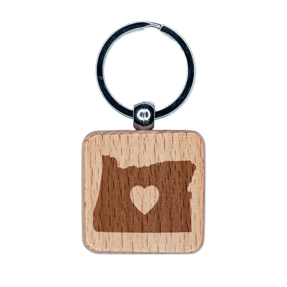 Oregon State Wooden Heart Keychain with Engraved Charm