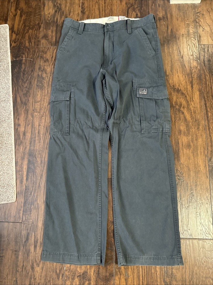 Vintage Levis Cargo Pants Mens 34x32 Blue Loose Straight Wide Leg Baggy Y2k New