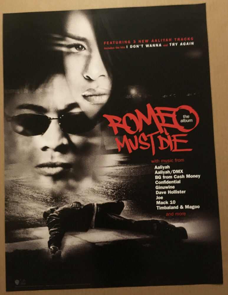 AALIYAH Very Rare 2000 PROMO POSTER for ROMEO MUST DIE CD 18x24 MINT USA