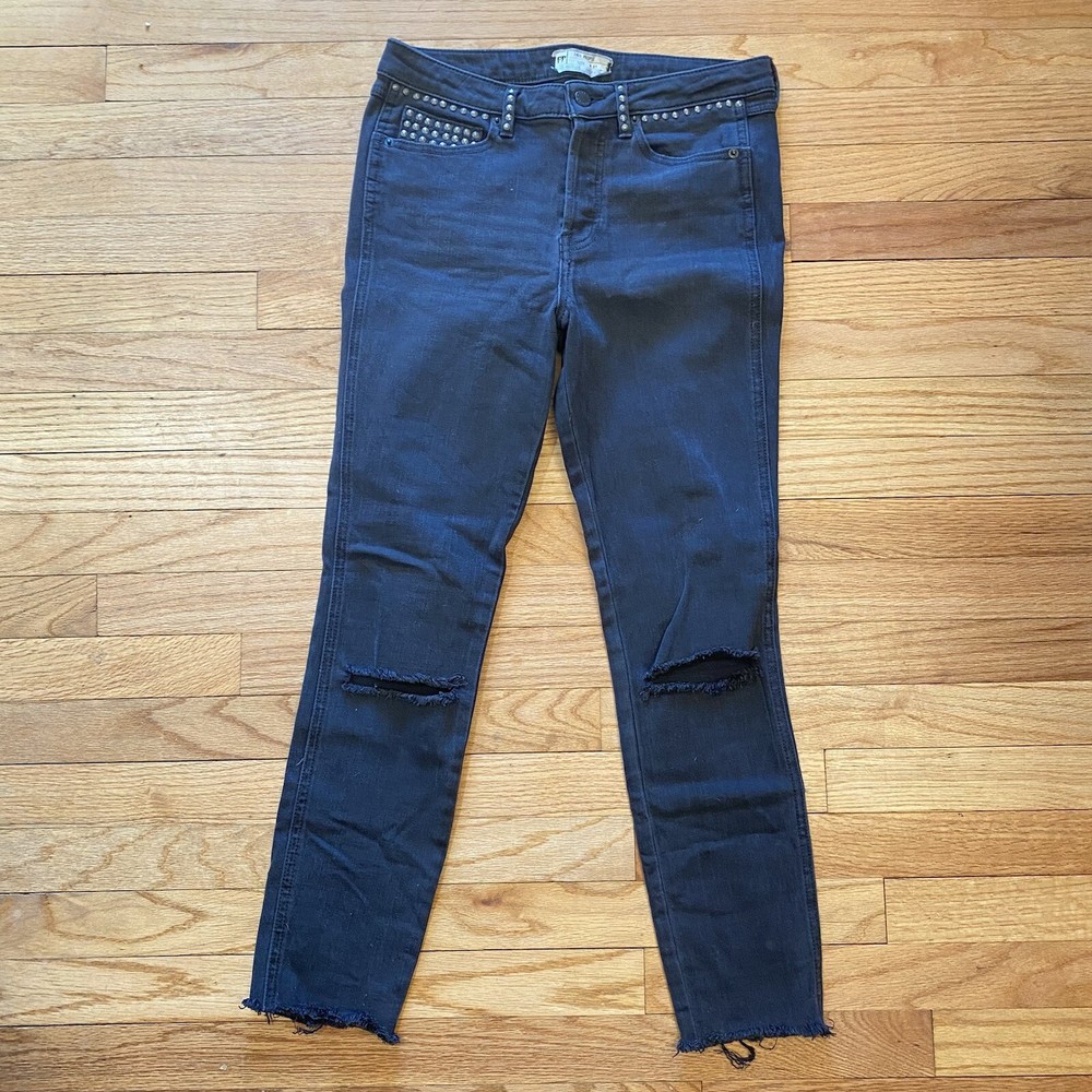 Free People Black Studded Skinny Ripped Ankle Jeans Size 27 Distressed