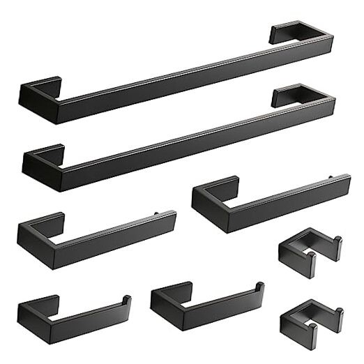 Bathroom Hardware Accessories Set Stainless Steel Matte Matte Black-8 8 Piece