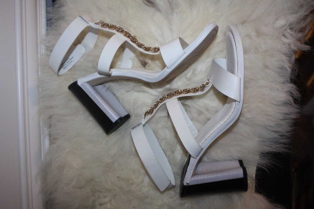 Franco Sarto Oria White Leather Ankle Strap Heels Size 9