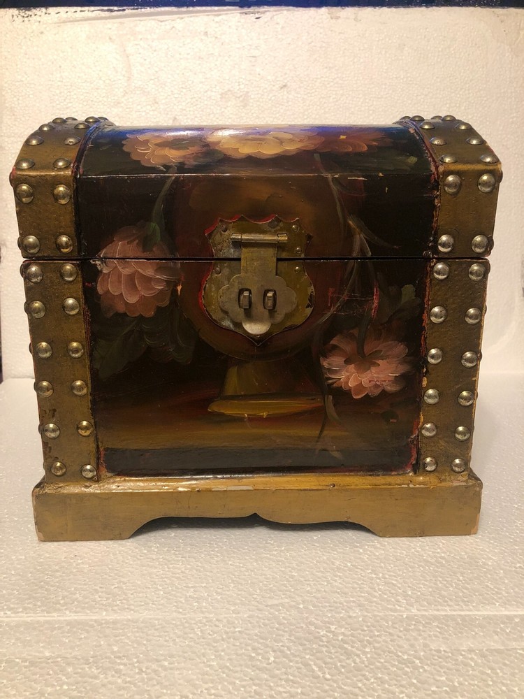 Hand Painted Floral Small Wooden Chest Storage Box