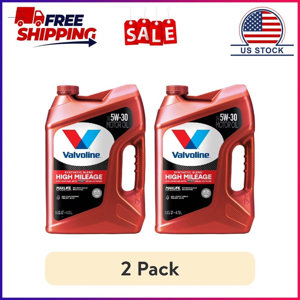 (2 pack) Valvoline High Mileage MaxLife 5W-30 Synthetic Blend Motor Oil 5 QT
