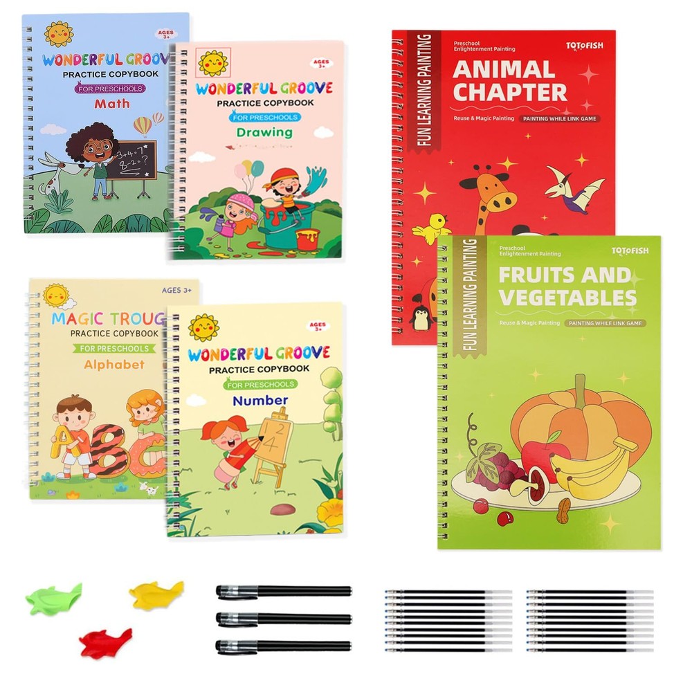 Grooved Writing Books for ,6 Pack Reusable Handwriting Practice for ,Pen Cont...
