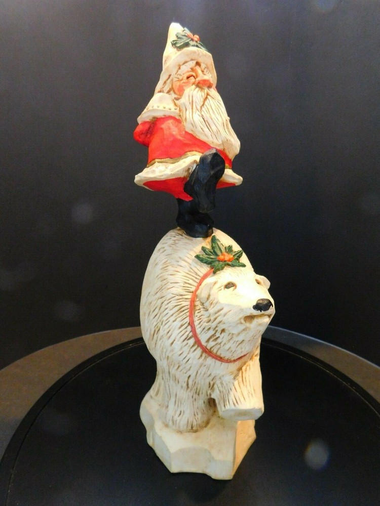 Vintage Studio G David Frykman Oh The Joy Santa on Polar Bear Figurine 14.5 Inch  