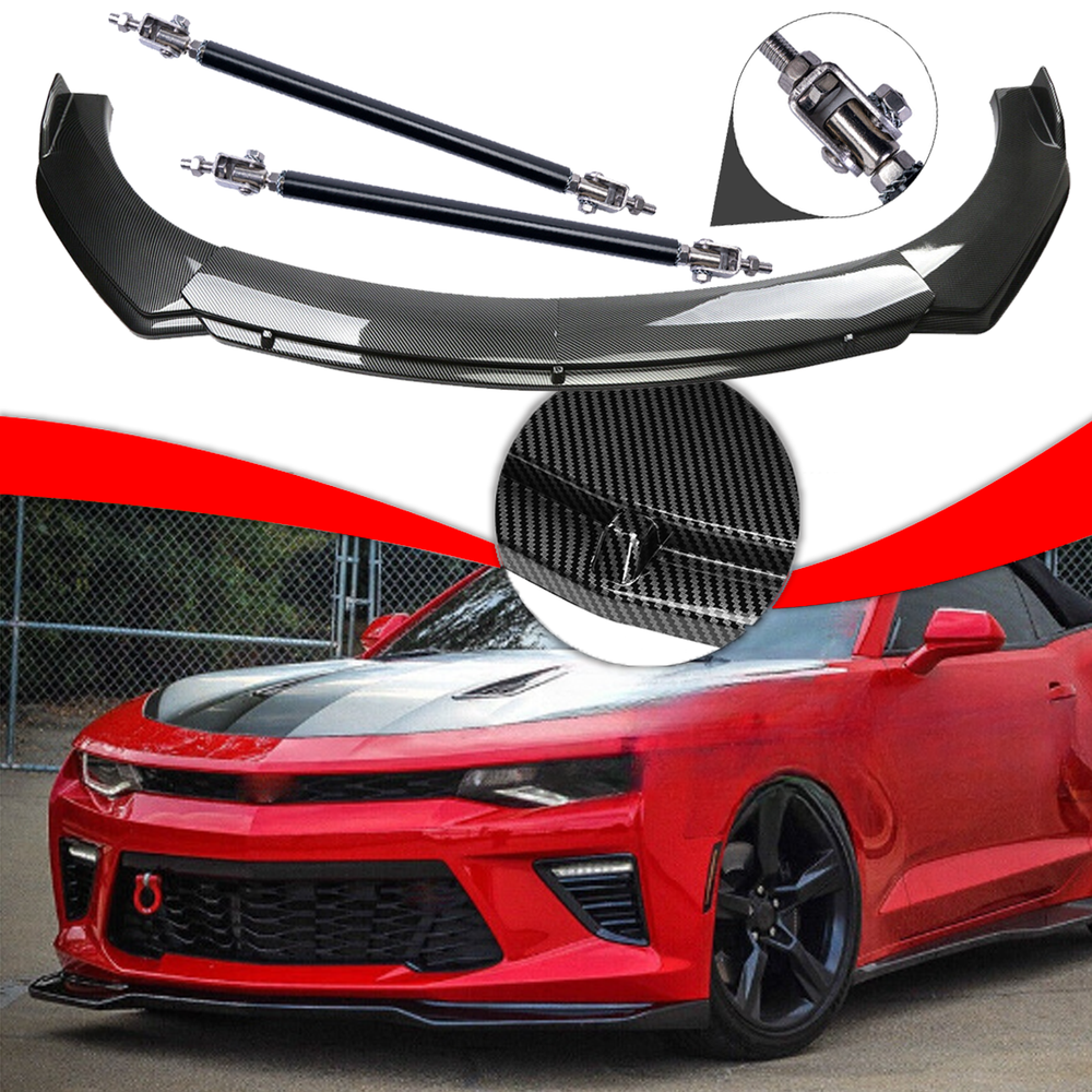 Chevy Camaro Carbon Fiber Front Bumper Lip Spoiler with Strut Rods  