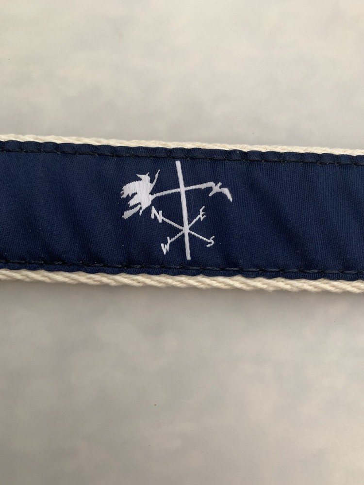 YRI Golf Belt Witch Raven Weathervane Men’s 38 Leather Navy Blue White Canvas