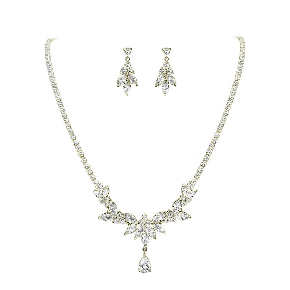 UDYLGOON Cubic Zirconia Wedding Necklace Earrings Jewelry Set for Brides