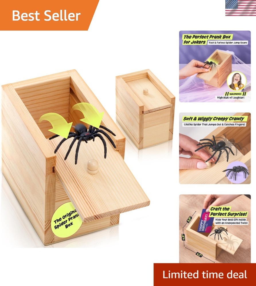 Hilarious Wooden Spider Prank Box - Compact, Durable, and Guaranteed Laughter