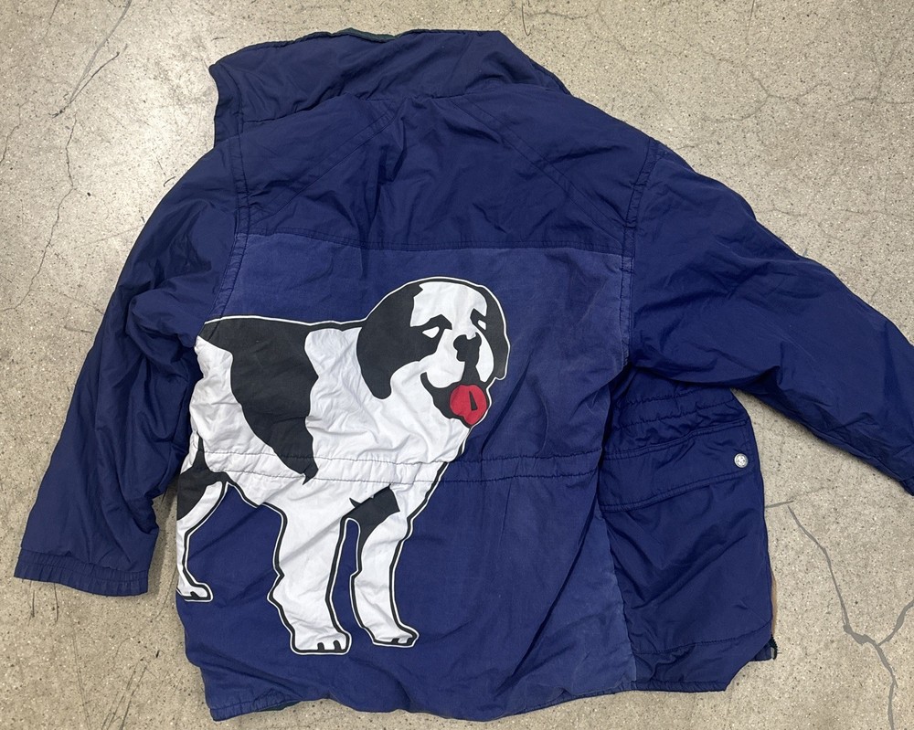 VTG Big Dogs Reversible Puffer Jacket in Green & Black with Graphic Print for Adults