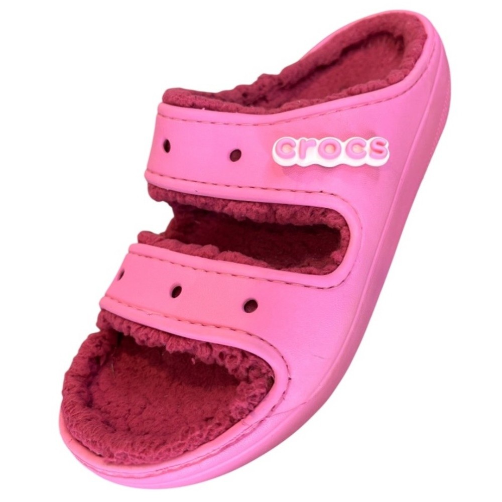 CROCS Unisex Adult Classic Pink Cozy Fuzzy Taffy Pink Slippers M4 W6