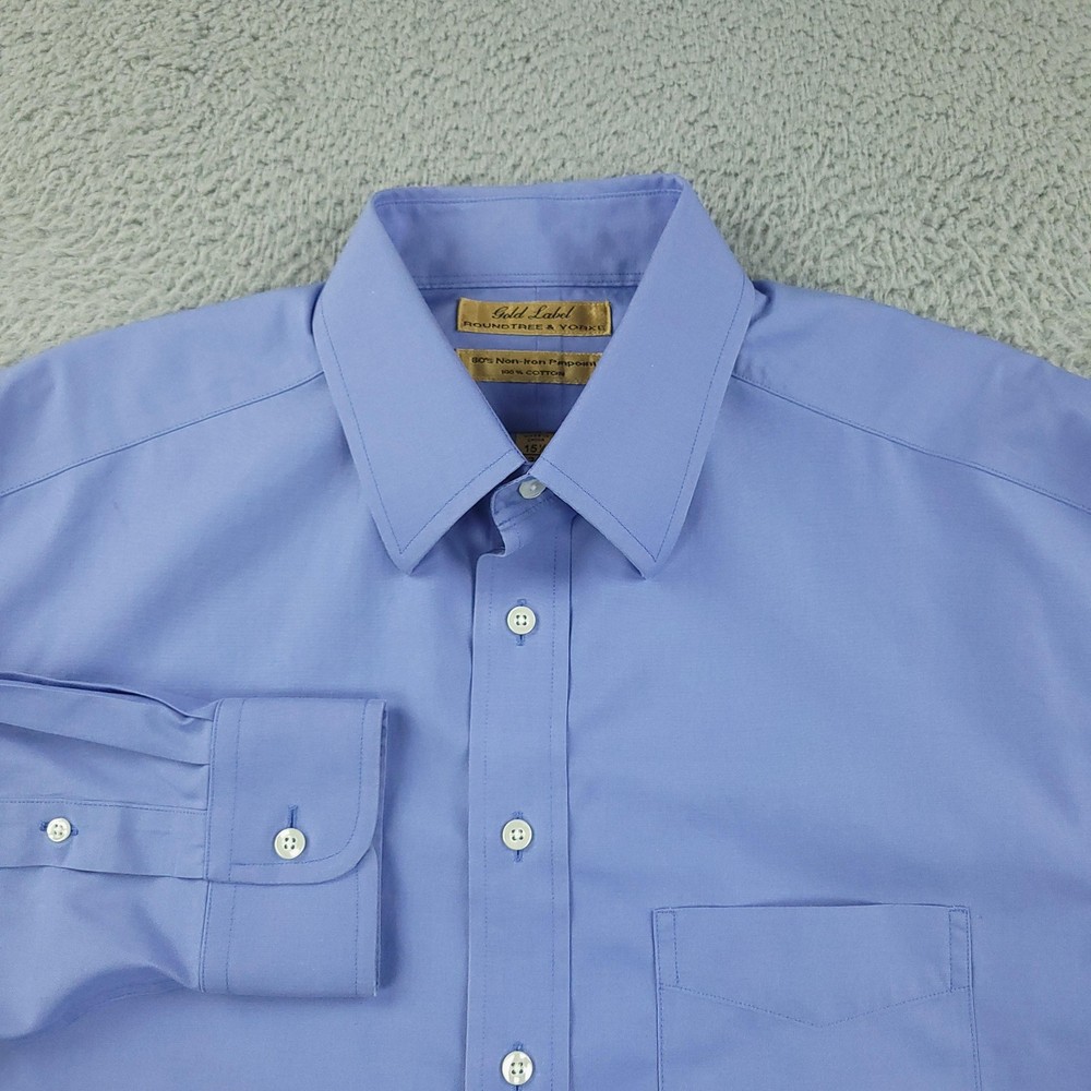 Roundtree & Yorke Gold Label Dress Shirt Mens 15.5 Blue Non Iron Cotton