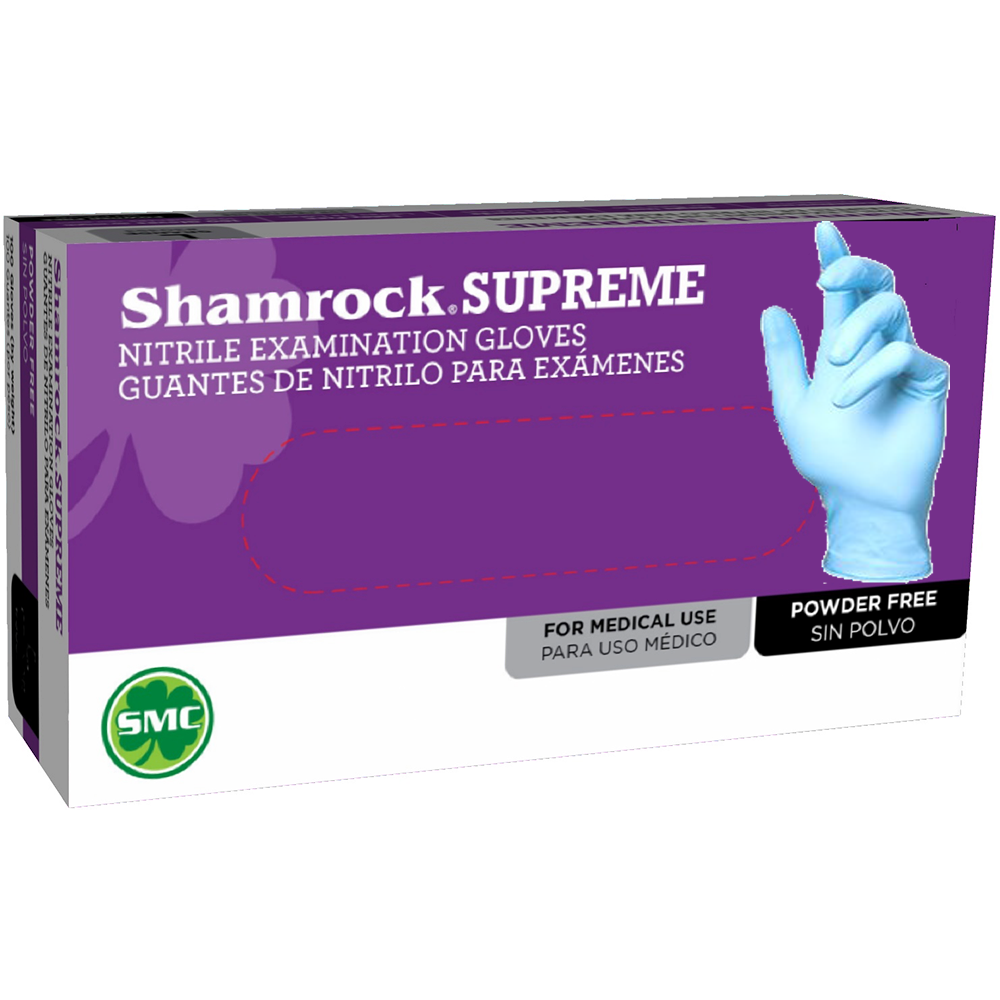 Shamrock Supreme Blue Nitrile Exam Gloves, Powder Free, Size Small, Box of 95