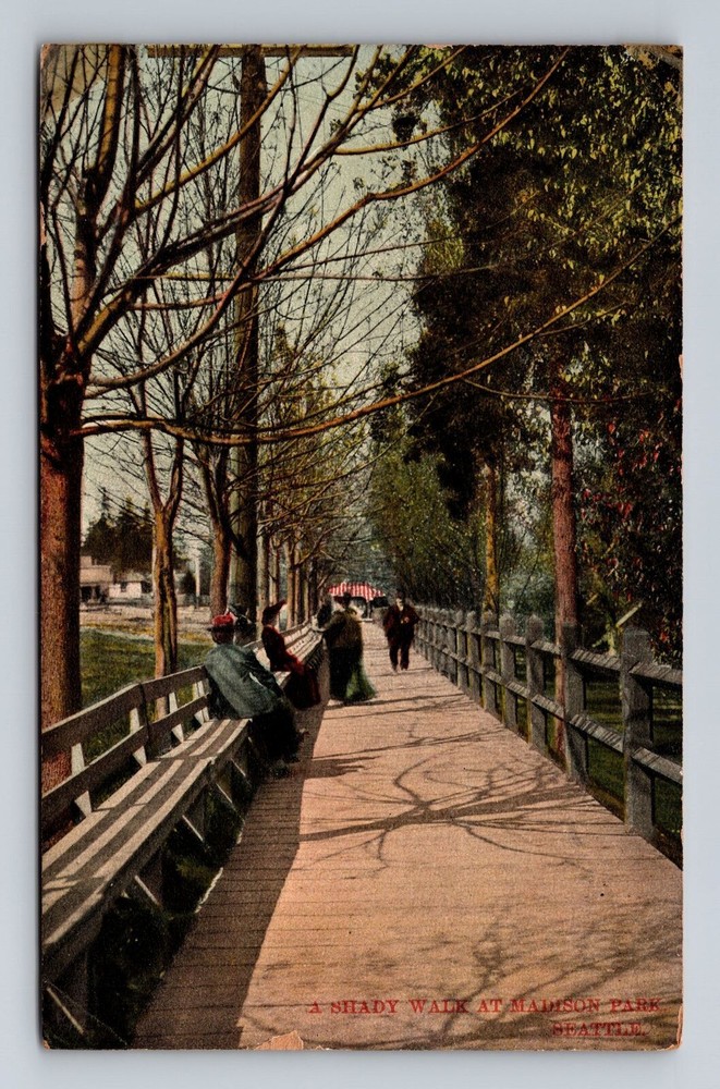 Shady Walk at Madison Park Seattle WA Vintage Antique Postcard