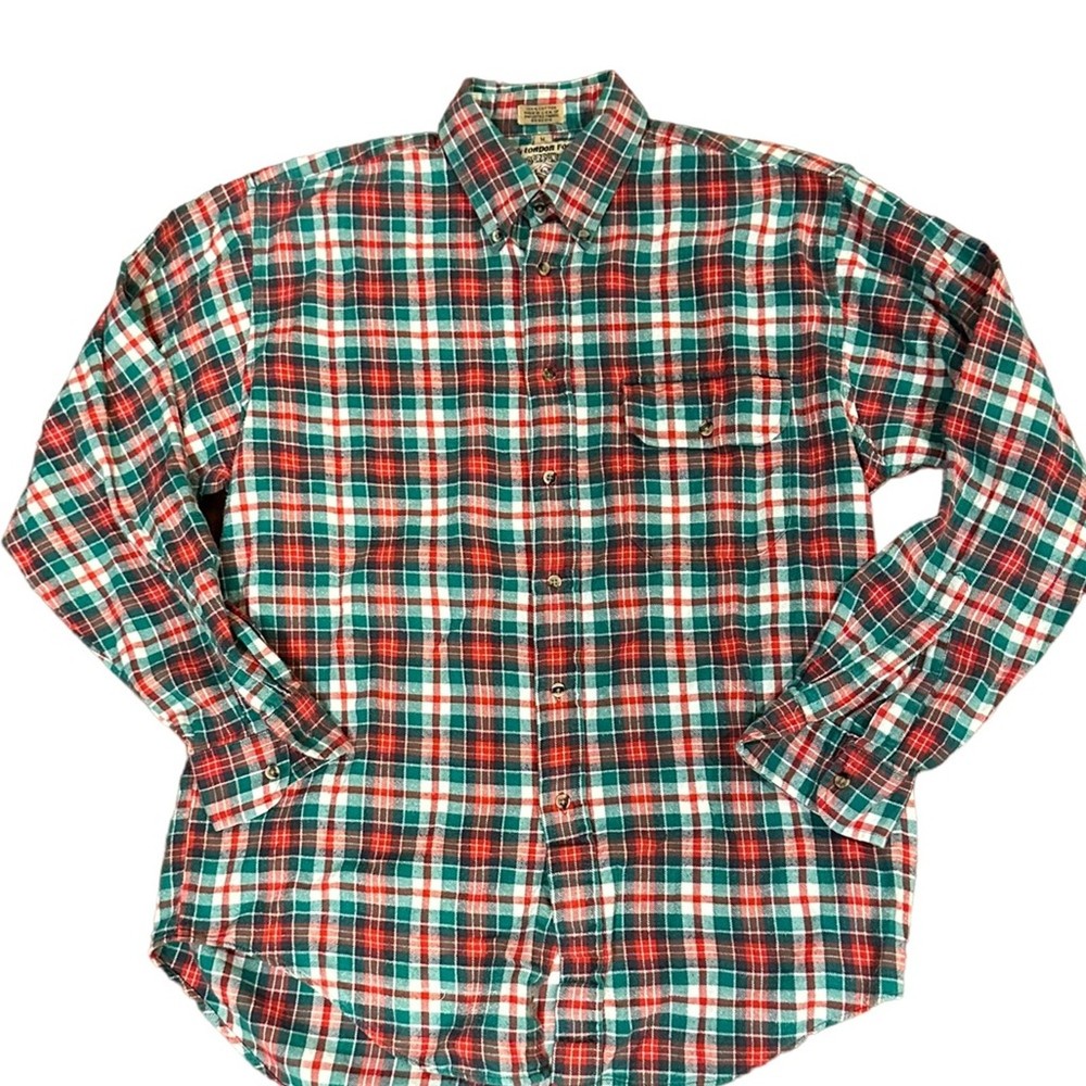 Vintage London Fog Red Green Flannel Long Sleeve Shirt Men’s Medium USA Made