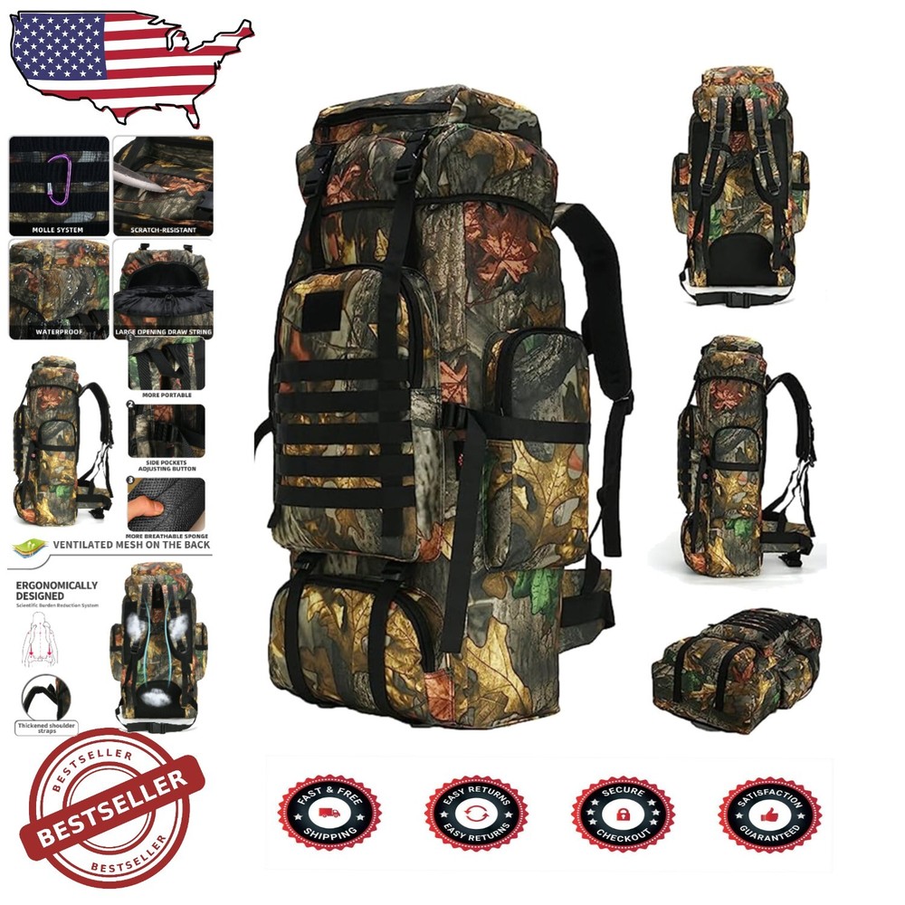 70L Waterproof Tactical Hiking Backpack with MOLLE System - Unisex Design