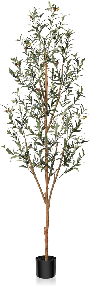 6FT Faux Olive Tree with Wood Branches Silk Leaves & Fruits in Pot