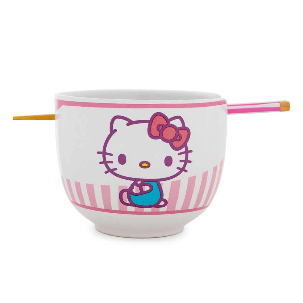 Hello Kitty Tokyo Pink Stripes Ramen Bowl Set with Chopsticks