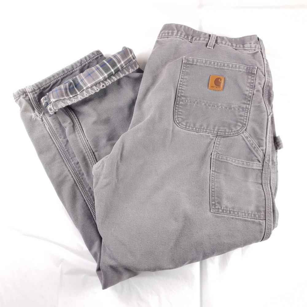 Carhartt Flannel Lined Carpenter Pants Distressed Gray Vintage 42x32