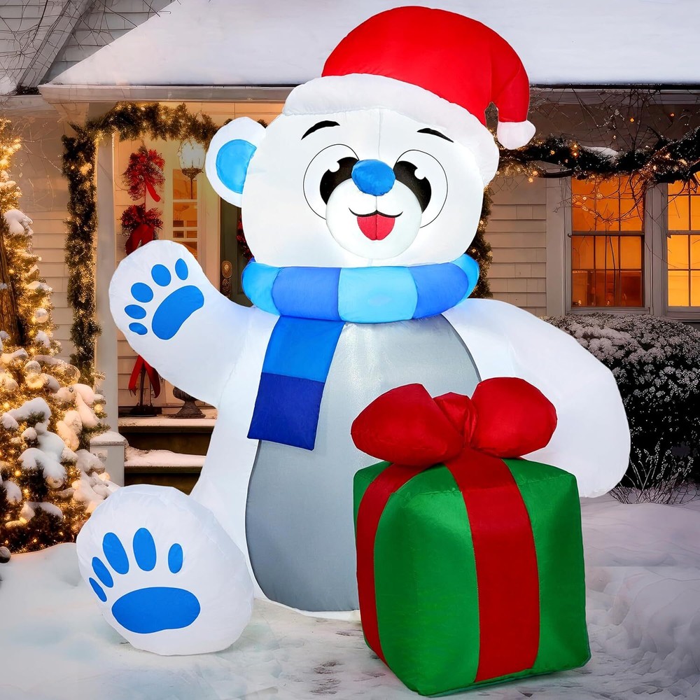 Joiedomi 4 ft Christmas Self Inflatable Polar Bear LED Light Up Giant Blow Up