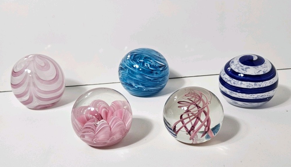 (LOT OF 5) St. Clair Elwood Indiana Glass Paperweights (Peacock Glass Works)