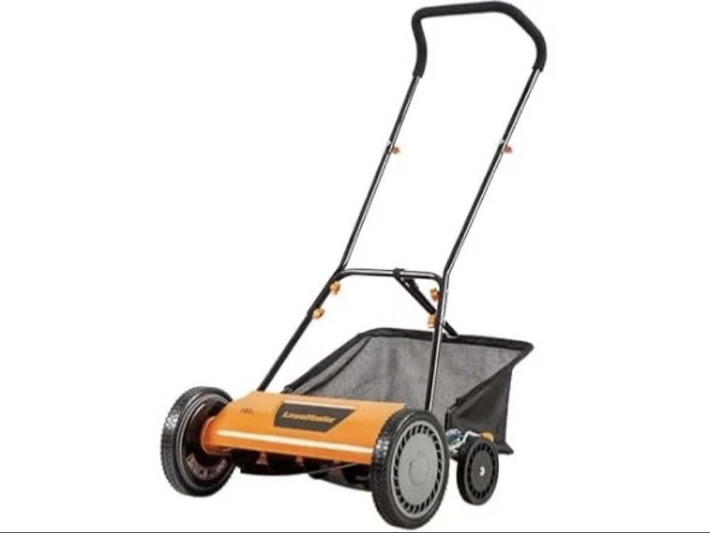 LawnMaster LMRM1801 Push Reel Lawn Mower 18-Inch 5-Blade orange