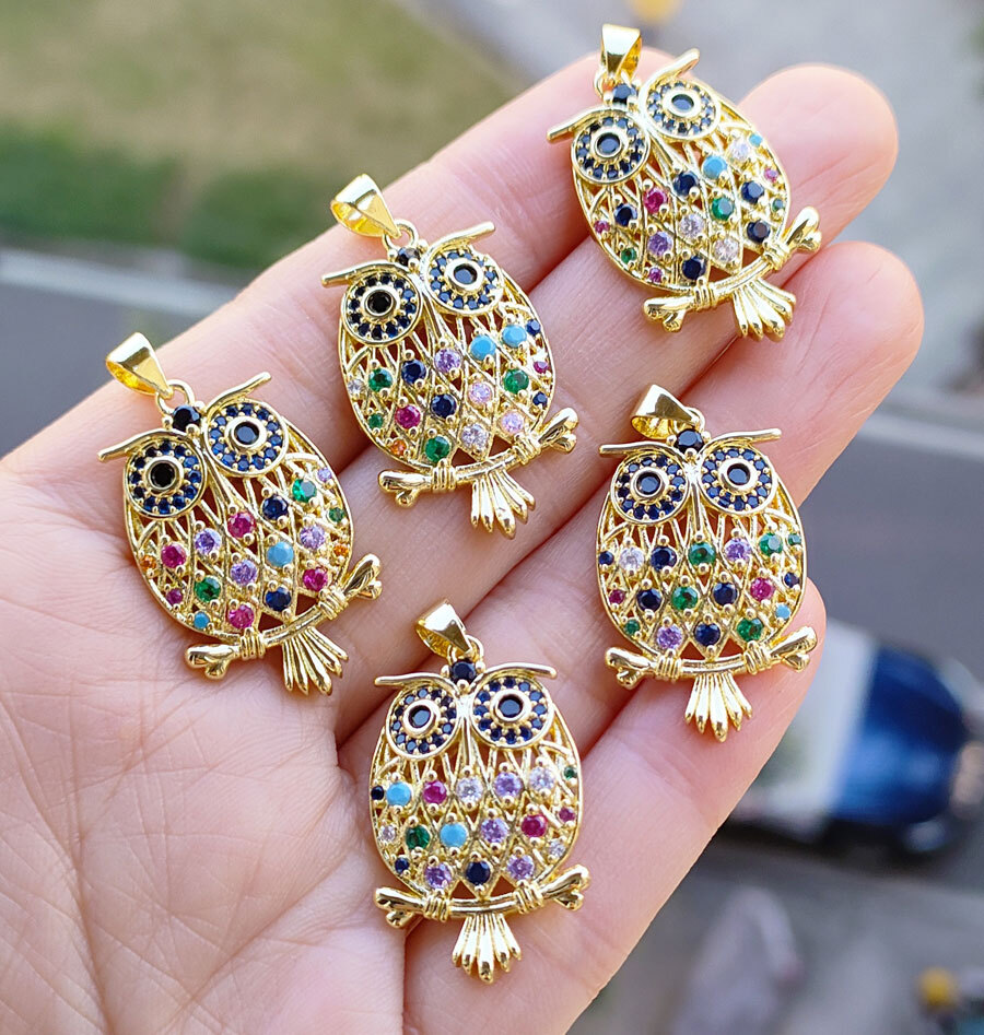 10pcs Metal Crystal Owl Pendants Magic Reiki Healing Amulet