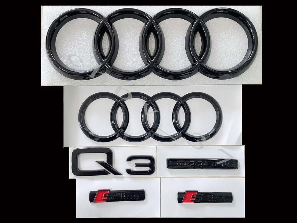 FOR Audi Q3 Emblem Gloss Rings Front Rear Quattro Sline Combo Set OE 6PC 13-21