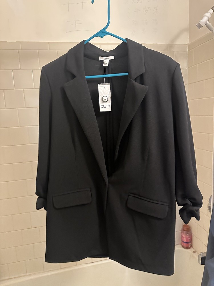 Women's Ruched-Sleeve Blazer Black S New