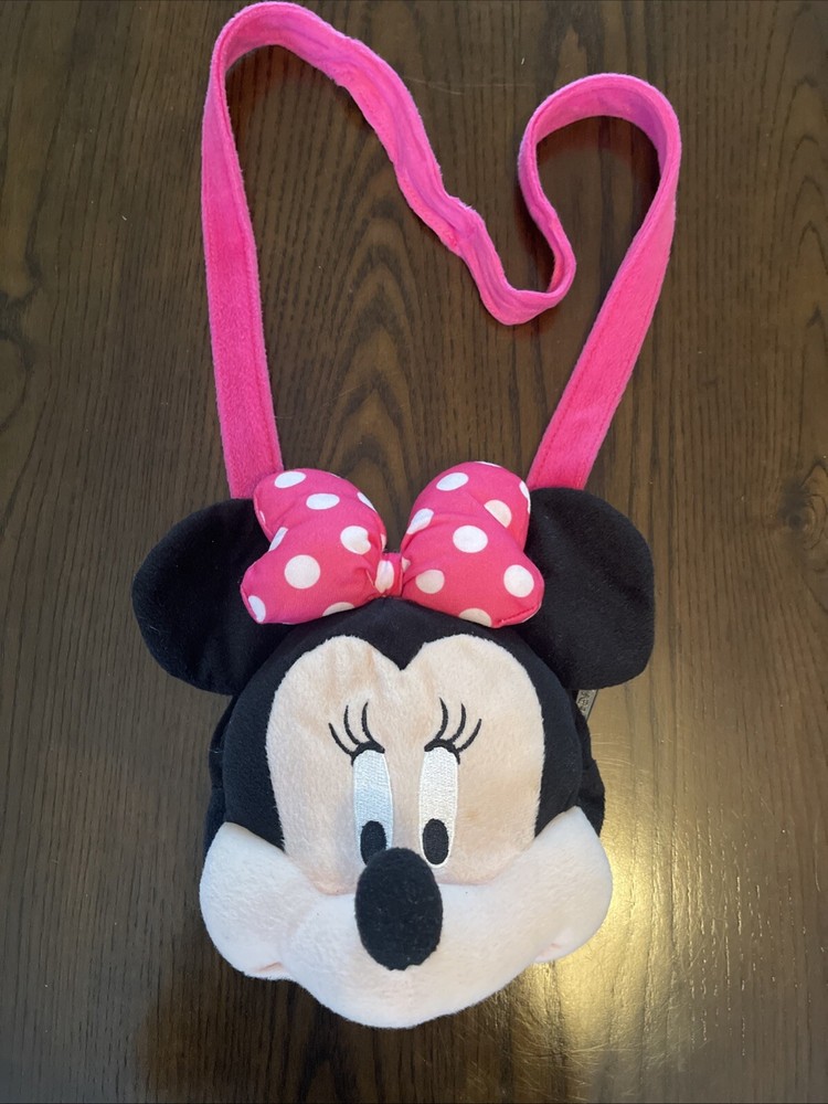Disney 3D Minnie Mouse Plush Face Small Shoulder Handbag for Kids