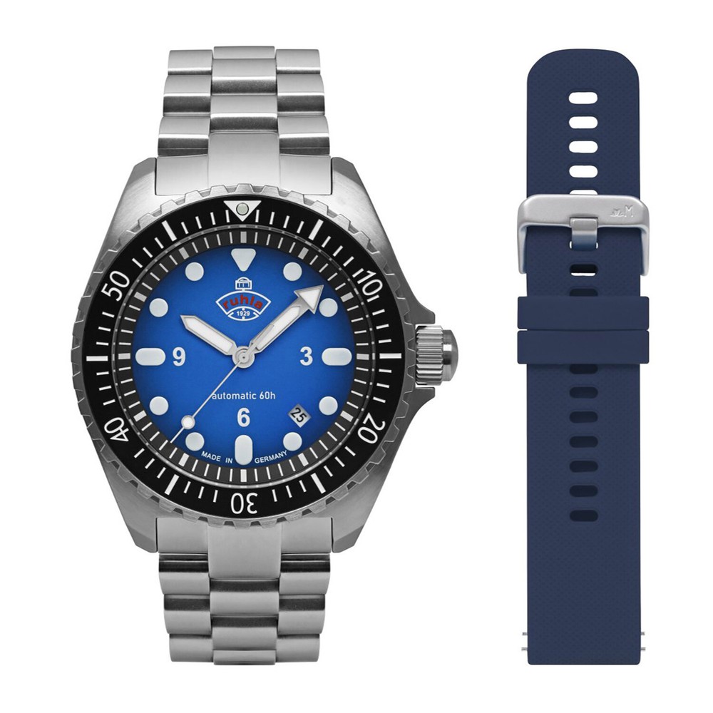 Ruhla Men's Watch Automatic Diver With Blue Replacement Strap 4960M3_Set