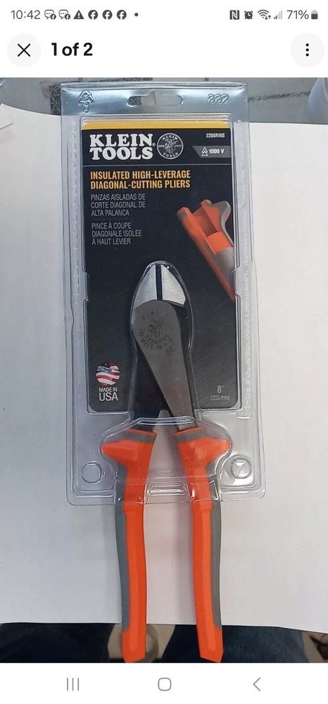 NEW Klein Tools 2288RINS Diagonal Cutting Pliers Insulated High Leverage 8