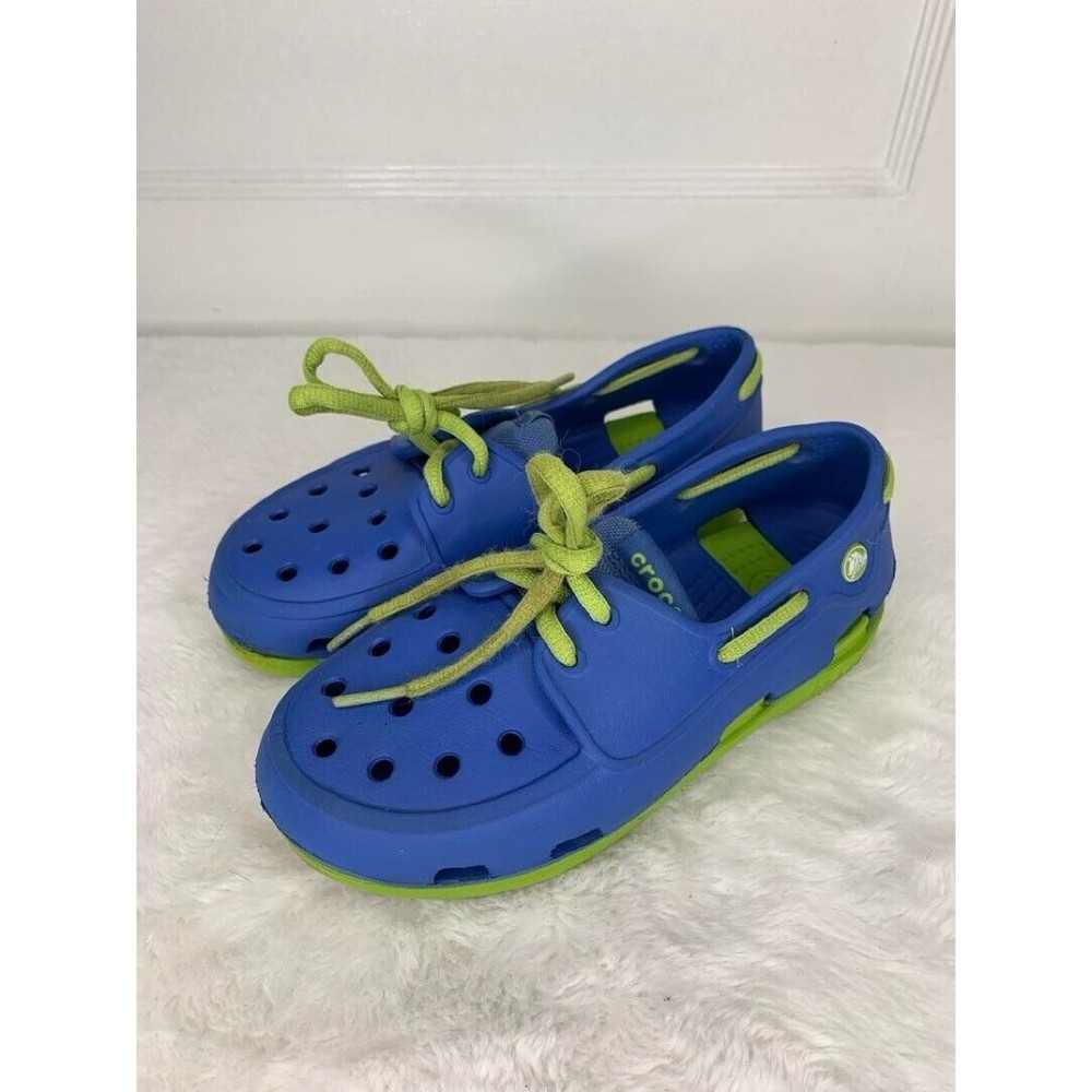 Kids Crocs Blue & Green Slip-On Shoes Size 13 Durable & Lightweight