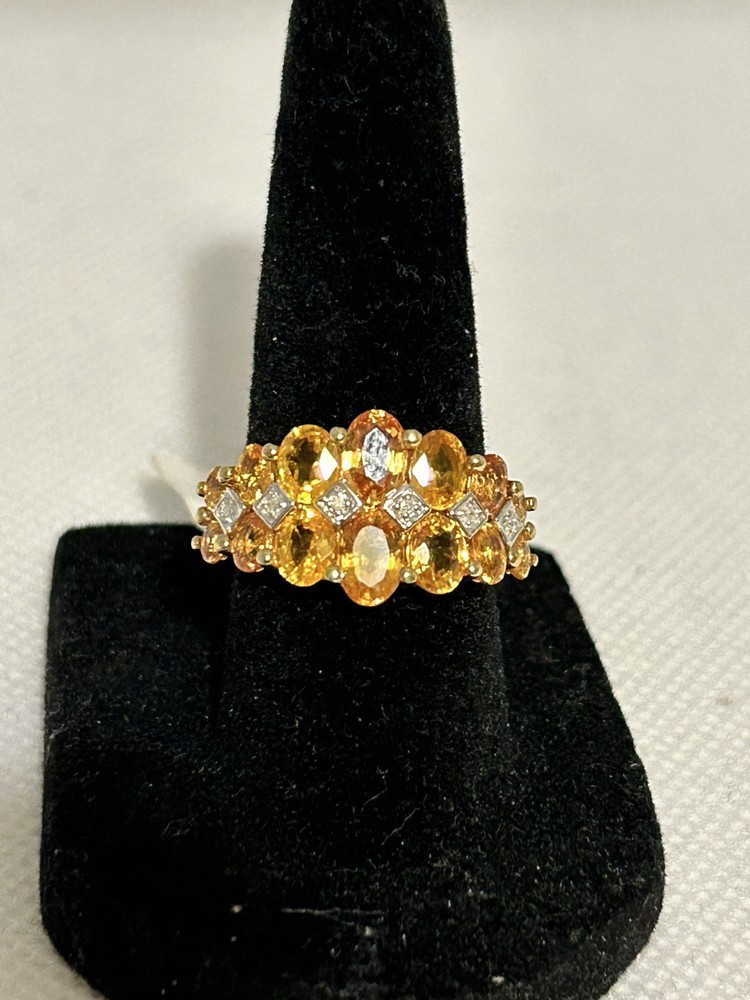 Yellow Sapphire with white diamond accents, 10k yellow gold ring, women's size 7