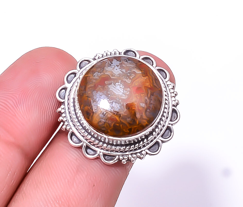 Seam Agate - Morocco Fine Art Oxidised 925 Sterling Silver Ring S.8 R943221764
