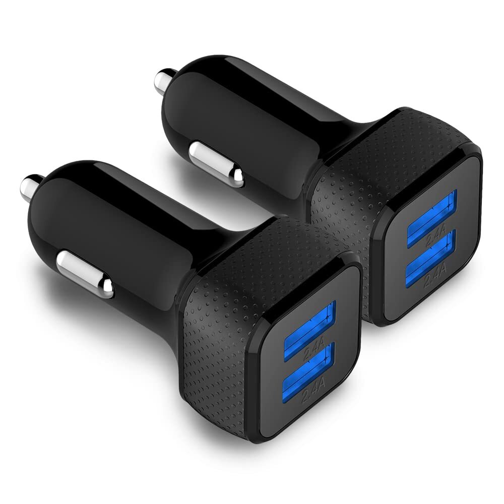 Zonlaky 2 Pack 24W Dual USB Car Charger with SmartUSB Port in Black