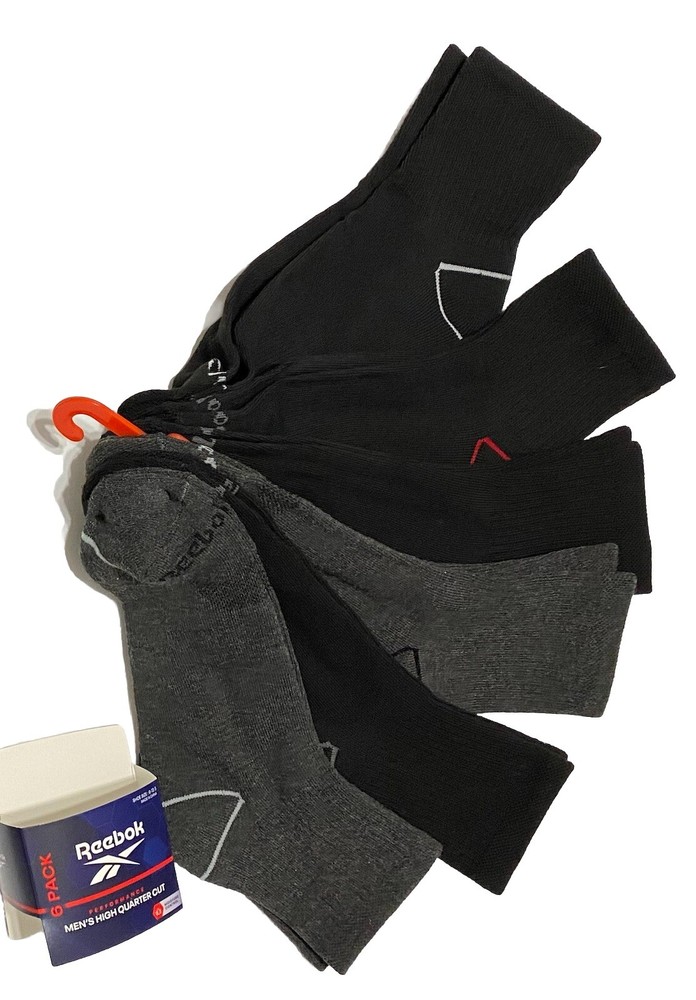 Reebok  Men's  6-Pair High Quarter Cut  Socks  Black/Gray