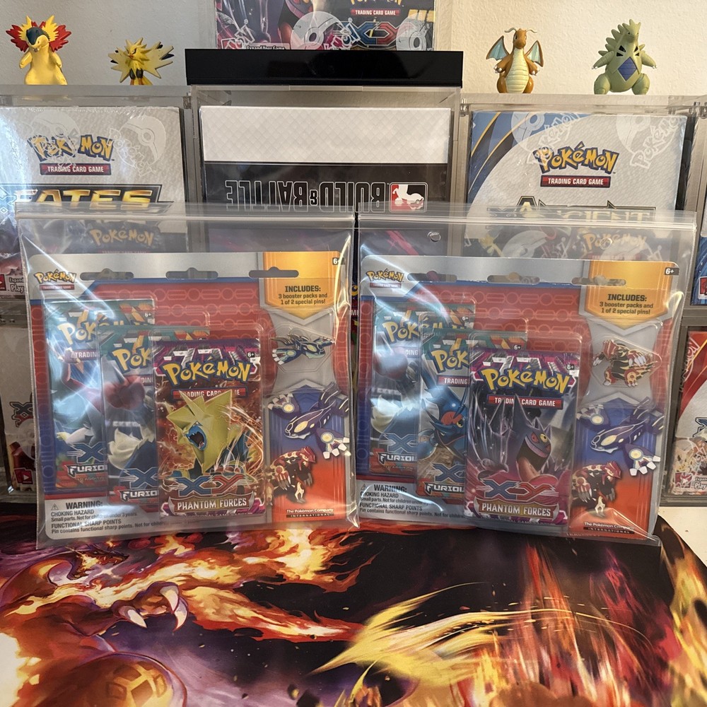 2014 Pokemon XY Phantom Forces 3-Card Blister Pack with Groudon Pin & Kyogre Pair