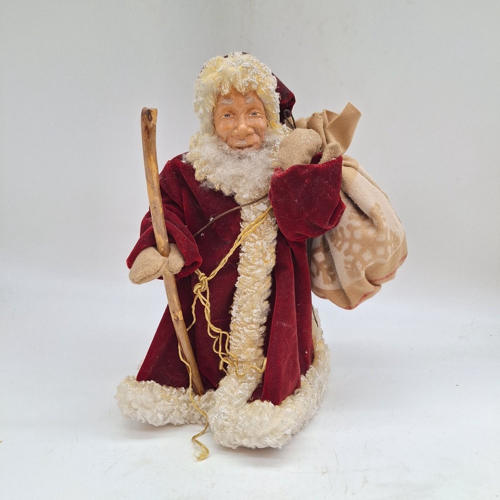 old world Santa Claus St Nicholas Christmas tree topper handmade red velvet clay