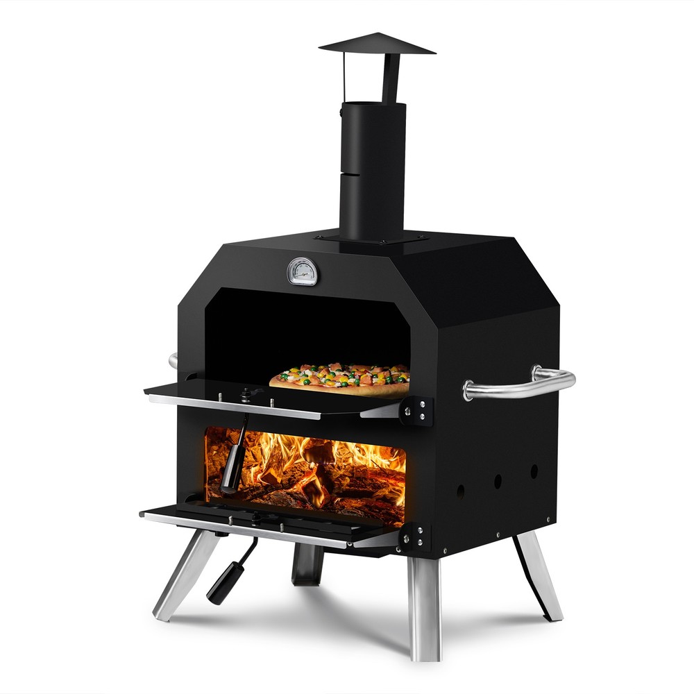 2-Layer Wood Fired Pizza Oven with Pizza Stone & Grill Grate