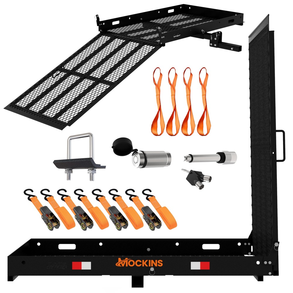 Mockins 500lb Cap Trailer Hitch Cargo Carrier with Folding Wheelchair Ramp fo...
